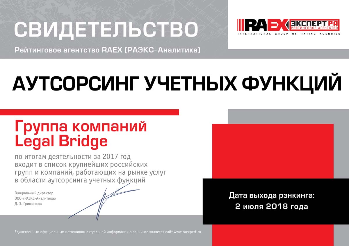 Свидетельство РА Эксперт 2017 года